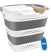 42L Collapsible Laundry Baskets with Handle, Large Laundry Hamper Plastic for Dirty Clothes, Pop ...