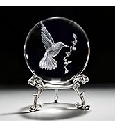 HDCRYSTALGIFTS 3D Hummingbird Crystal Ball 60mm - Laser Engraved Hummingbird Figurine Glass Anima...