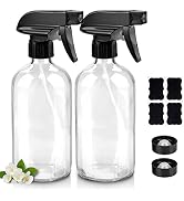 Worldgsb Glass Spray Bottles, 16oz Clear Glass Spray Bottles with Labels & Adjustable Nozzle, Reu...