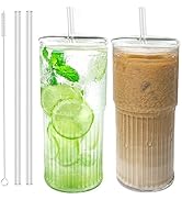 Luiaiog Glass Cups with Lids and Glass Straws, High Borosilicate 20OZ Tumblers (2Pcs) for Coffee,...
