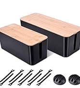 2 Pack Large Cable Management Box – Wooden Style Cord Organizer Box and Cover for TV Wires, Compu...