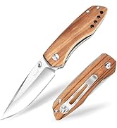 Vickay Folding Pocket Knife with Clip, 2.95" 8Cr13MoV Steel Blade, Wood Handle EDC Knife for Men ...