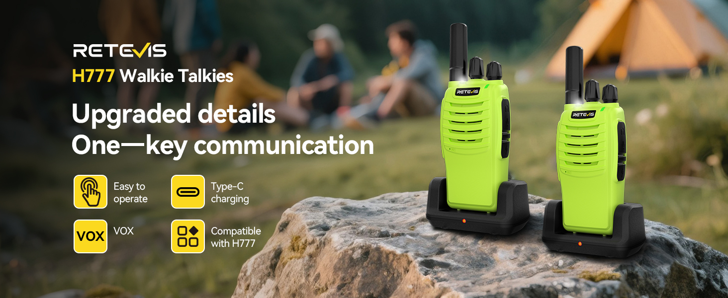 retevis h-777 2 pack rechargeable walkie talkies long range
