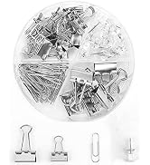 Creechwa Silver Binder Clips and Paper Clips Push Pins Tacks Sets, Total 72 PCS Assorted Sizes Of...