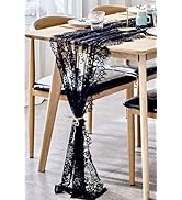 BOXAN 30x120 Inch Mysterious Black Lace Table Runner Boho Thanksgiving Lace Runner, Rustic Weddin...