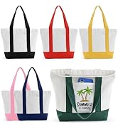TAOZIM Mini Canvas Tote Bag with Pockets, 12oz Cotton Small Tote Bag with Zipper Reusable Grocery...