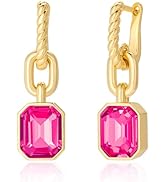 Birthstone Crystal Dangle Drop Earrings, 18K Gold Plated Huggie Hoop Hypoallergenic Earring Jewel...