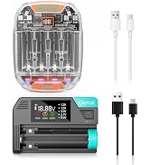 Dlypow DB1 Universal & Compact Battery Tester and DH4 1.5V &1.2V AA AAA Battery Charger,2 Cables ...