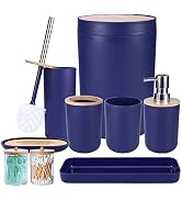 iMucci 9Pcs Navy Blue Bathroom Accessories Set - with Trash Can,Toilet Brush,Toothbrush Holder, L...