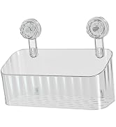 Bothyi Modern Minimalist Clear L Shower Basket Suction Mount Caddy with Drainage Holes for Bathro...