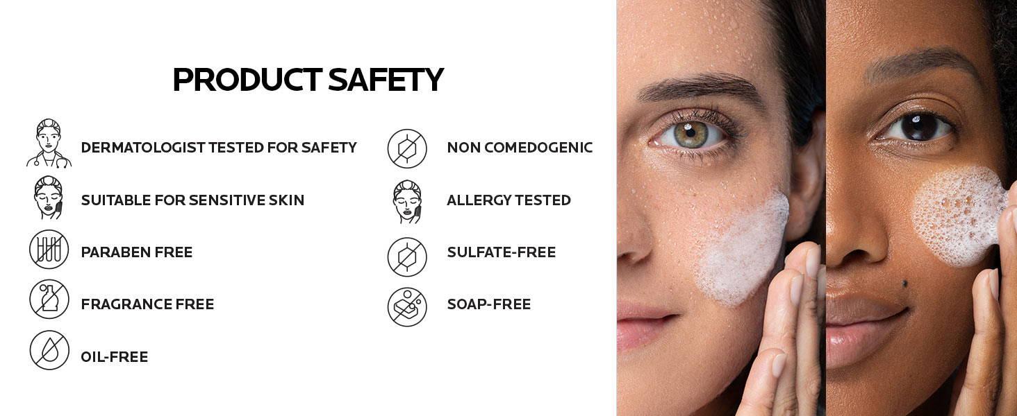 Dermatologist tested for safety, sensitive skin safe, Free from parabens oil & fragrance