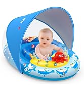 EZIGO Baby Pool Float with Canopy UPF50+ Sun Protection, Inflatable Kids Pool Floats with Ocean A...