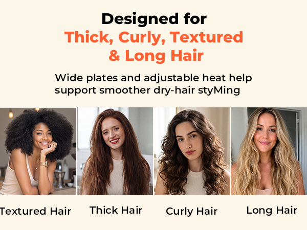 HITTIONA wide ceramic hair straightener designed for textured thick curly and long hair types