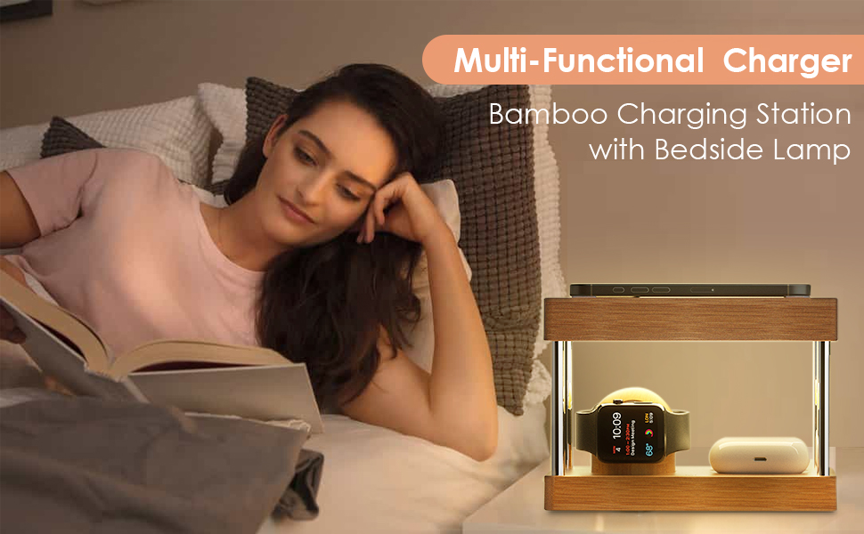 bamboo wireless charging station for multiple devices