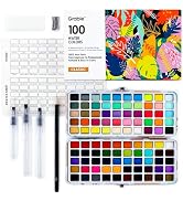 Grabie 100 Colors Watercolor Paint Set - 50 Regular, 35 Metallic, 10 Macaron and 5 Fluorescent Co...