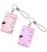 2 Pcs Cute Love Heart ID Badge Holder Photocard Holder with Keychain, Cool Card ID Holder Key Cha...