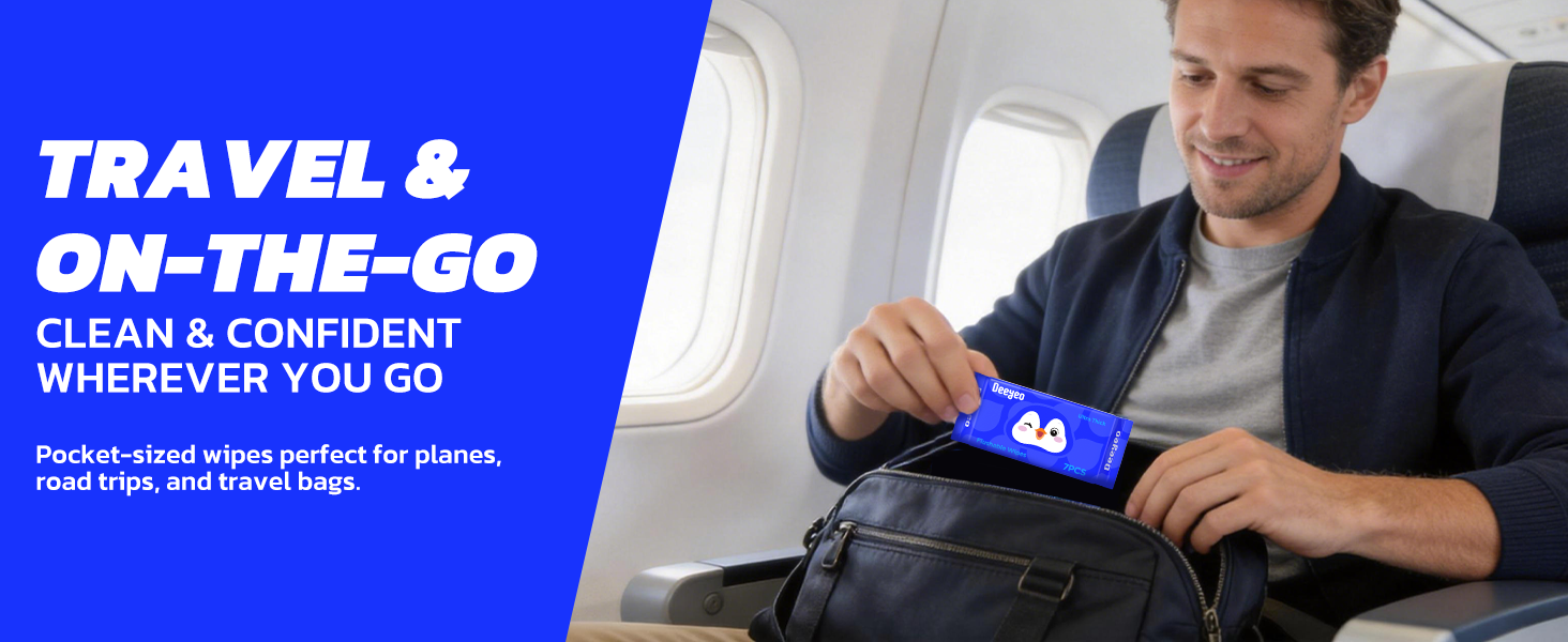 TRAVEL & ON-THE-GO,Pocket-sized wipes perfect for planes, road trips, and travel bags.