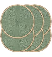 Noctiflorous Round Placemats Set of 6, 15 Inch Braided Hand Woven Table Mats, Heat Resistant Non-...