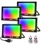 GLW 50W RGB Flood Light 500W Equiv Color Changing Stage Lights | Floodlights IP66 Outdoor Landsca...