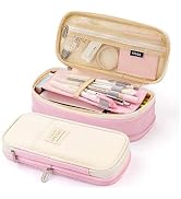 iSuperb Foldable Pencil Case Zipper Big Capacity Aesthetic Canvas Pencil Pouch Compartments Stati...