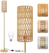 Ruiever Floor Lamp for Living Room,Farmhouse Rattan Floor lamp,Modern Standing lamp with 3 Color ...