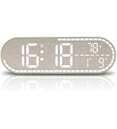 Tikonir Faux Linen LED Digital Wall Clock Large Display, Plug-in Digital Clock with Temp, 5 Level...