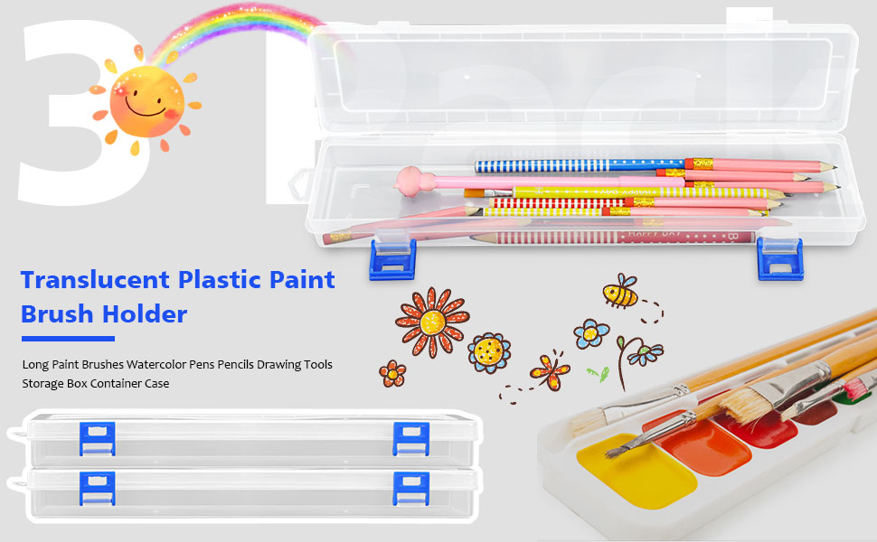 Plastic Holder, Long Paint Brushes Watercolor Pens Pencils Drawing Tools Storage Box Container Case