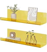 RRG 15 Inch Acrylic Floating Shelves, 2 Pack Kids Floating Bookshelf Wall Mounted Display Shelf f...