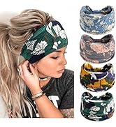 STGDAK Wide Headbands Floral Print Boho Headband Non Slip Hair Wraps Knotted Sweatbands Elastic T...