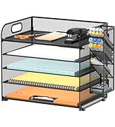 SUPEASY 5 Tier Desk Organizer with Handle & Removable Pen Holders, Mesh Paper/File Organizer for ...