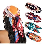 HBselect 4PCS Head Scarf for Women 35” Head Scarves Silk Like Satin Neck Scarfs Square Bandana Ha...