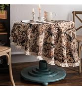 Huierxun Jacquard Small Round Tablecloth with Tassels 35 Inch Vintage Floral Pattern Table Cloth ...