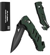 FLISSA Folding Pocket Knife with Clip, Glass Breaker and Seatbelt Cutter, Survival Knife for Emer...