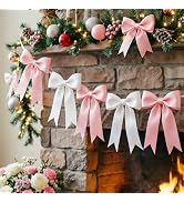 1 Strings Pink White Bow Garland Banner Decorations, Pre-Strung Satin Ribbon Bows for Birthday, B...