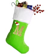 20 Inches Monogram Christmas Stockings with Letters, Large Super Soft Christmas Stockings Green V...