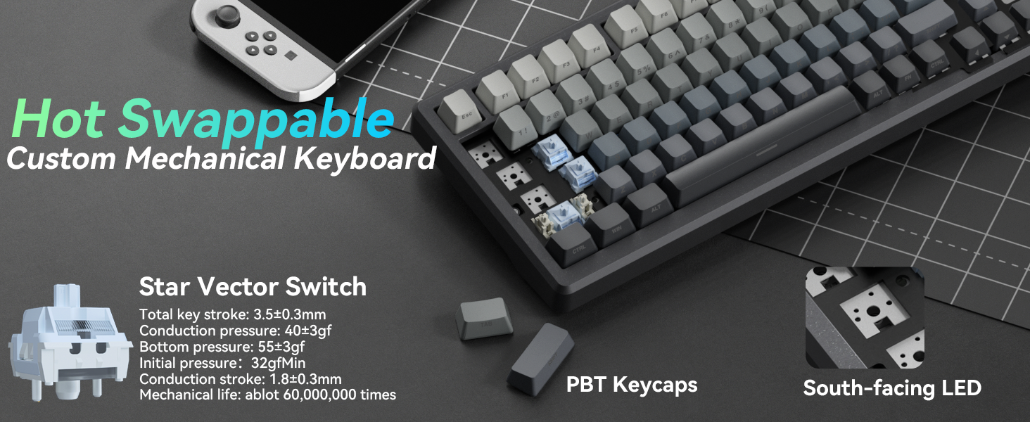 Hot-swappable custom keyboard aluminum office keyboard ergonomic keyboard PBT keycaps