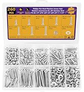 260PCS #6-32 Pan Head Machine Screws Nut Bolt Washer Assortment Kit,304 Stainless Steel 18-8 Phil...
