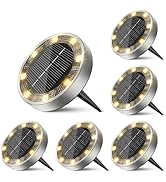 inkgear 6 Pack Solar Ground Lights Outdoor, 8 LED Mini Flat Solar Disk Lights, IP65 Waterproof An...