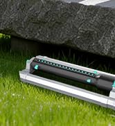 QUOBAS Heavy Duty Oscillating Sprinkler, 18-Hole Nozzle with Zinc Alloy Metal Base, Adjustable Fl...