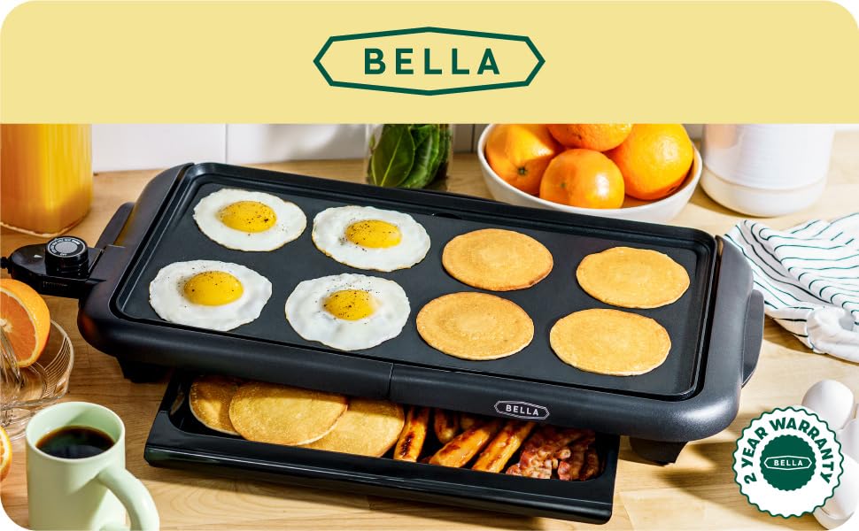 BELLA Electric Ceramic Titanium Griddle Black