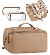 Prite 3 Pcs Makeup Bag Set Travel Cosmetic Organizer Vegan Leather Waterproof Toiletry Bag with 2...