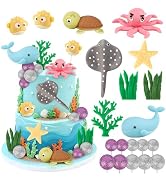 Hooqict 20Pcs Sea Ocean Cake Decorations Set with Mini Octopus, Turtle, Fish, Sealife, Under the ...