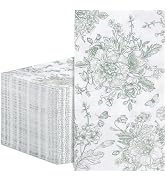 NatNarr 100 Pcs Sage Green Floral Napkins, Disposable Decorative Bathroom Napkins Green Toile Gue...