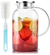 SUSTEAS 2.2 Liter 75oz Glass Pitcher with Lid, Easy Clean Heat Resistant Glass Water Carafe with ...