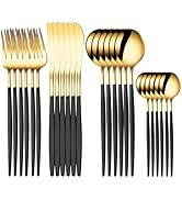 PEIRONG 24 PCS Gold Silverware Set, Food-Grade Stainless Steel Flatware Set for 6, Cutlery Set Ta...