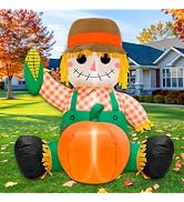 3.5FT Fall Thanksgiving Inflatables Outdoor Decorations with Built-in LEDs | Inflatable Scarecrow...