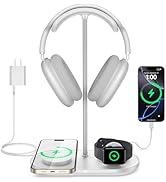 TopMade 4-in-1 Headphone Stand for Desk with Wireless Charger & USB Charger for iPhone/AirPods/iW...