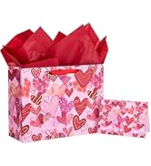 WRAPAHOLIC 13" Large Valentine's Day Gift Bag with Card and Tissue Paper - Sweet Heart with Gold ...