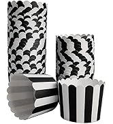 STARUBY 50 Pack Muffin Liners Baking Paper Cups Black and White Stripes Cupcake Liners Elegent Mu...