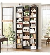 FOTOSOK 71’’ Tall Bookshelf, Triple Wide Bookshelf with Adjustable Shelves, 8 Tier Media CD DVD S...